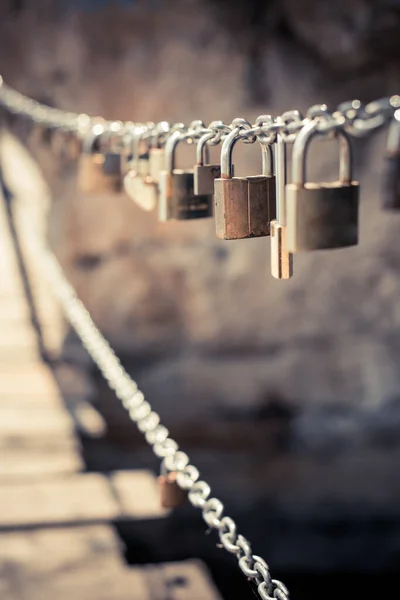 Close Shot Many Padlocks Chain Metaphor Love Relationship — Stock Photo, Image