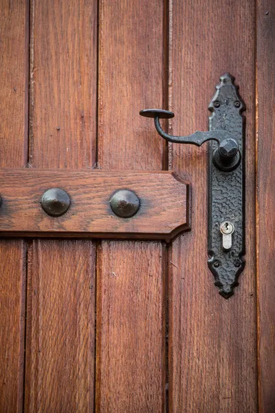 Image Iron Decorated Door Handle Wooden Door — Stock Photo, Image