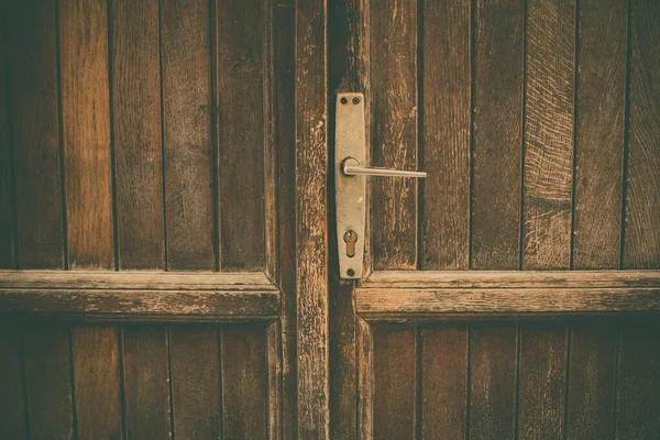 Image Une Poignée Porte Décorée Fer Sur Une Porte Bois — Photo