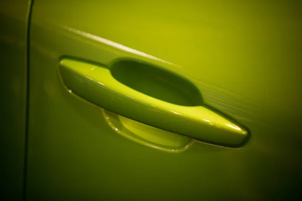 Close Shot Modern Door Handle Green Car — Stock Photo, Image