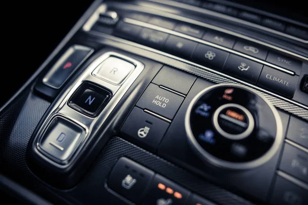 Close Shot Automatic Button Gear Shifter Central Console New Car — Stock Photo, Image