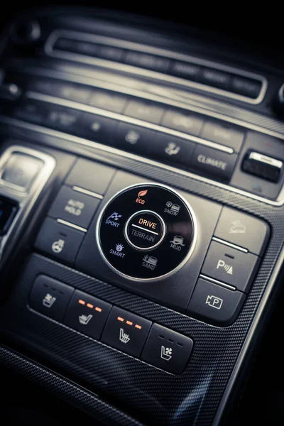 Close Shot Modern Car Drive Mode Selector Button Central Console — Stock Photo, Image