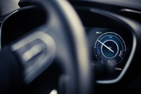 Close Shot Digital Dashboard New Car Showing Power Charge — Stock Photo, Image