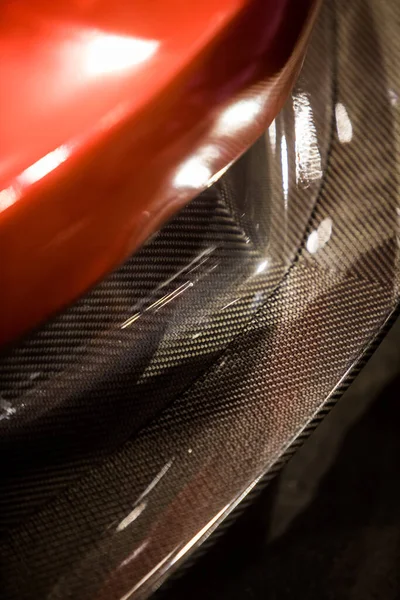 Close Shot Exotic Car Front Bumper Carbon Fiber Elements — Stock Photo, Image