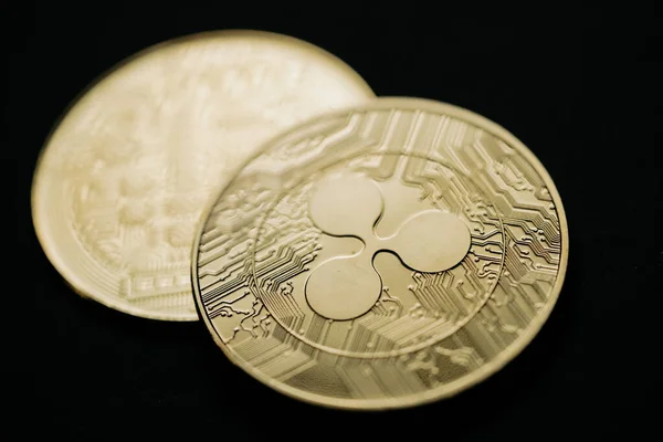 Close Shot Golden Ripple Xrp Digital Cryptocurrency Front Back — Stock Photo, Image