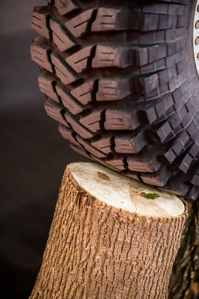 Detail Road Tire Piece Wood — Stock Photo, Image