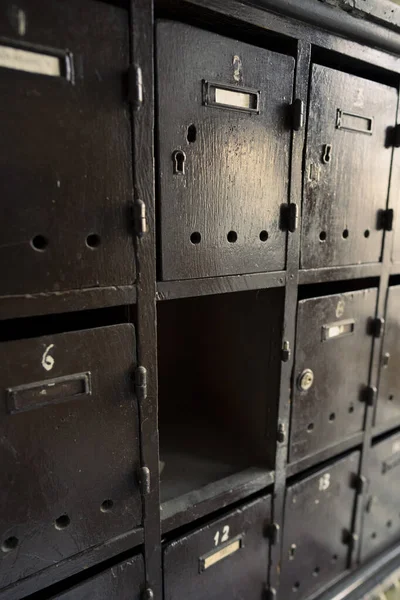 Many Wooden Post Boxes Old Apartment Building — Photo