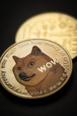 Altın bir Dogecoin dijital kripto para biriminin yakın çekimi.