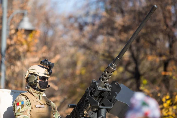 Bukarest Rumänien Dezember 2021 Ein Soldat Hält Während Einer Militärparade — Stockfoto