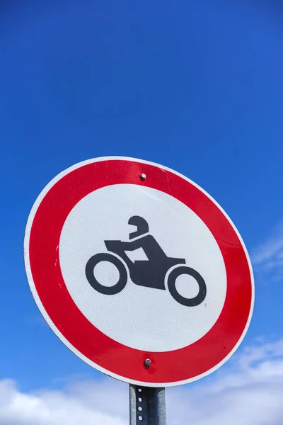 Motorcycle Prohibition Sign Motorcycle Parking Sign Sign Riding Motorcycles Prohibited — Zdjęcie stockowe