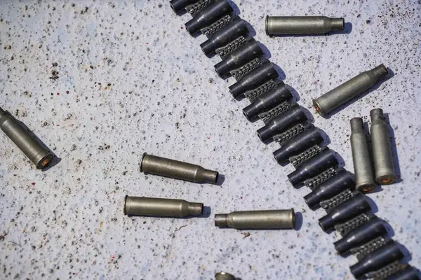 Machine Gun Empty Bullet Cartridges Lay Ground Being Fired —  Fotos de Stock
