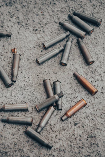Machine Gun Empty Bullet Cartridges Lay Ground Being Fired — Stock Photo, Image