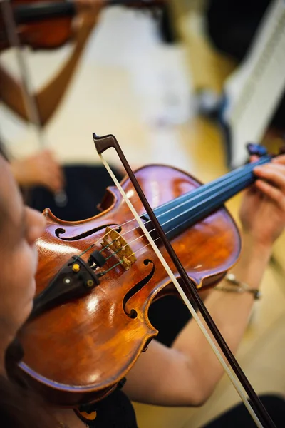Detail View Unrecognizable Woman Playing Violin Public — Stock Photo, Image