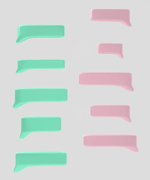 Bolha de diálogo de cor rosa e verde isolada no fundo branco. Ilustração 3D — Fotografia de Stock