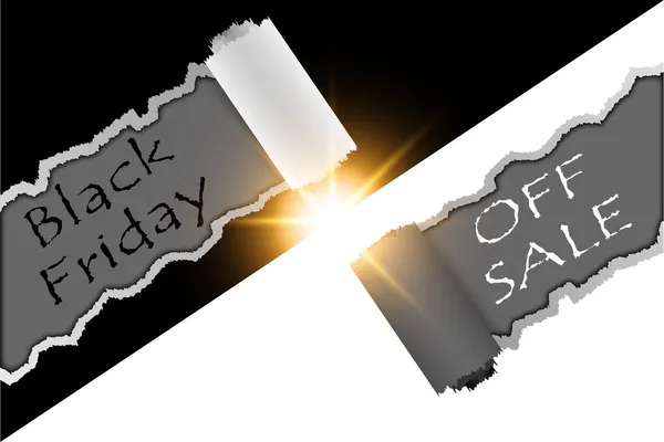 Zwarte vrijdag teken op wit en zwart gescheurd karton. Marketing, Offsale en shopping concept. — Stockvector