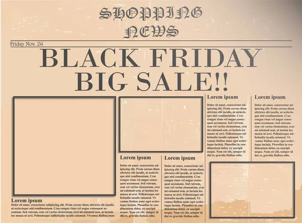 Black Friday en Big Sale kop op oude vervaagde template Krant achtergrond. Mock up zwarte vrijdag concept. — Stockvector