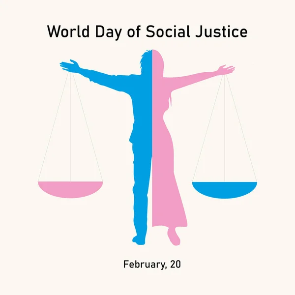 Egy nő és egy férfi sziluett kezében egy mérleg. Az igazságszolgáltatás világnapja koncepció. — Stock Vector