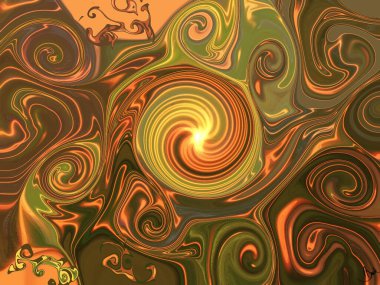 Girdap ve akışkan efektli yaratıcı soyut arkaplan, kahverengi ve yeşil eğimli şekiller