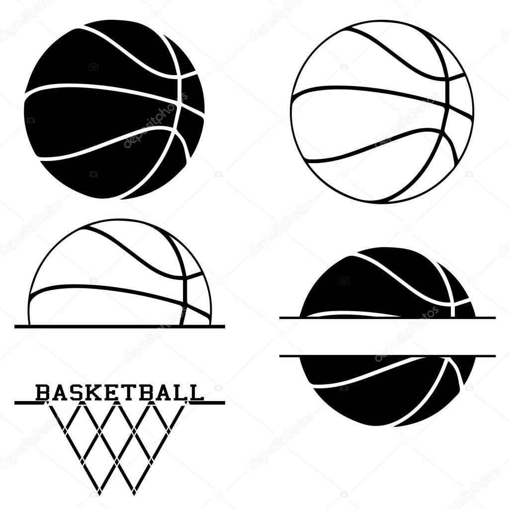 Vector illustration of 4 minimalistic Basketball clipart. Basketball drawing with copy space. . Vector illustration