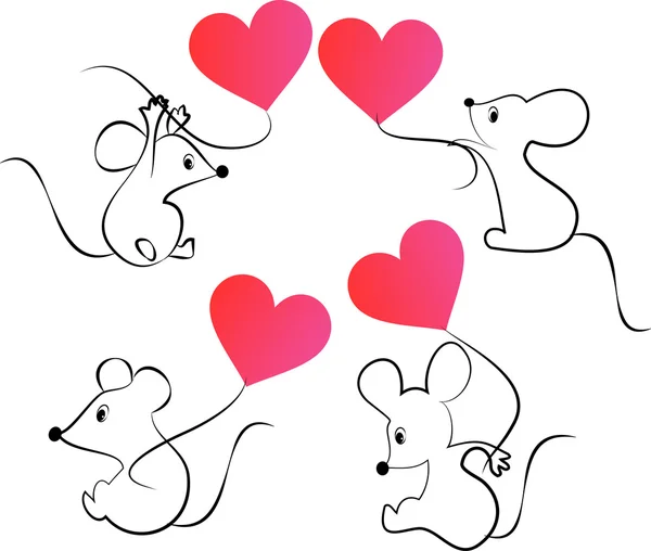 Topi dei cartoni animati con cuore — Vettoriale Stock