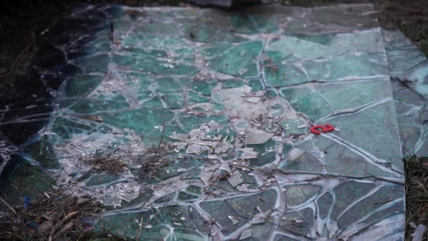 Broken glass lies on the ground — Stock Video