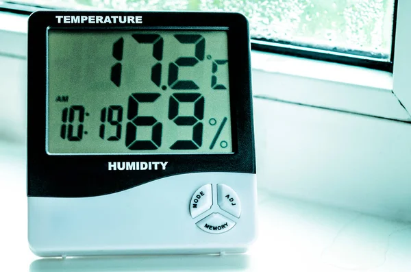 Measurement Temperature Humidity Room Plastic Windows Condensate — Stock Photo, Image