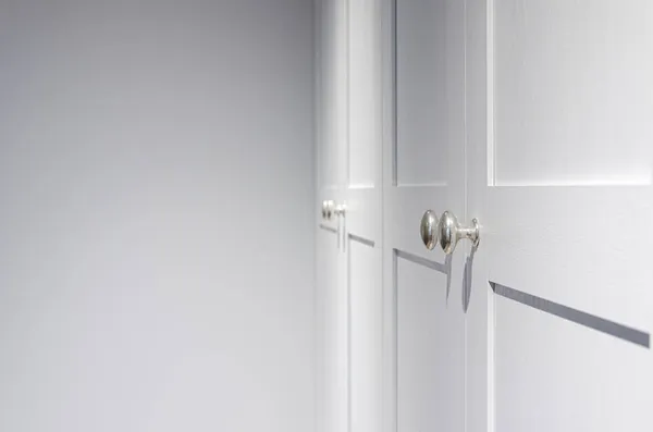 Minimal White Closet Wardrobe Silver Door Handles Interior Object Photo — Stock Photo, Image