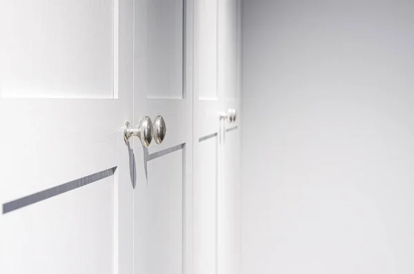 Minimal White Closet Wardrobe Silver Door Handles Interior Object Photo — Stock Photo, Image