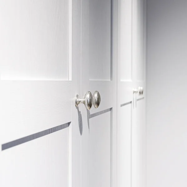 Minimal White Closet Wardrobe Silver Door Handles Interior Object Photo — Stock Photo, Image