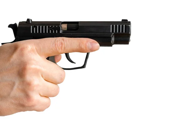 Чоловік Тримає Пістолет Прицільний Пістолет Руці Готовий Стріляти Кримінальний Грабіжник — стокове фото