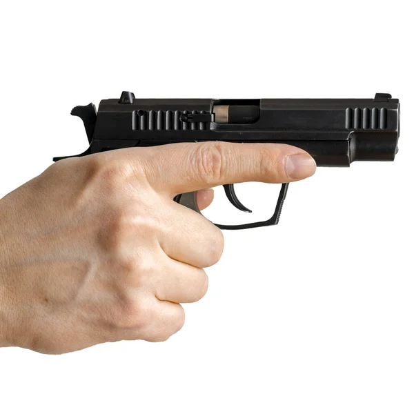 Pistol Atau Auto Loader Senjata Pendek Tangan Perempuan Mempersiapkan Atau — Stok Foto