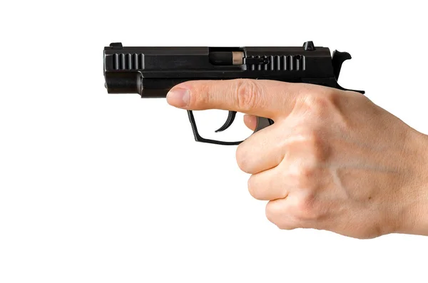 Hombre Con Pistola Apuntando Pistola Mano Listo Para Disparar Concepto — Foto de Stock