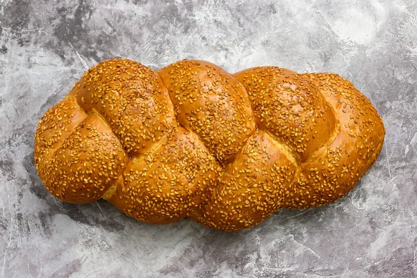 Schabbat Schalom Challah Brot Auf Dem Tisch Ansicht Von Oben — Stockfoto
