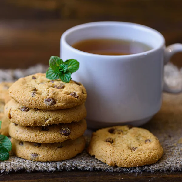 Oatmeal Biscuits Cup Tea Protein Oatmeal Cookies Sugar — Stok fotoğraf