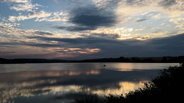 Beautiful Sunset Lake Natural Background Blue Water Sky Yellow Orange — 스톡 사진