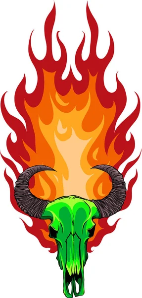 Illustration vectorielle du crâne de bœuf avec flammes — Image vectorielle