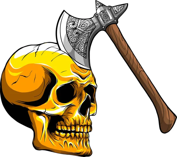Vector illustratie van schedel met bijl kunst — Stockvector
