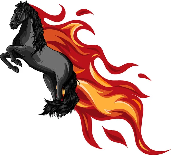 Indah hitam kuda berapi-api terisolasi pada putih - Stok Vektor