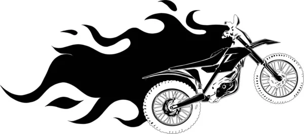 Silhouette des Motocross mit Flammenvektorillustration — Stockvektor