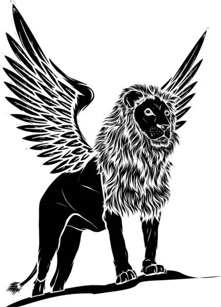 León alado. Ilustración vectorial, logotipo o icono sobre fondo blanco — Vector de stock