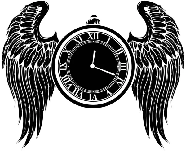 Illustrazione vettoriale di orologio silhouette con ali — Vettoriale Stock