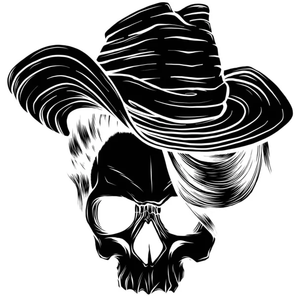 Silueta de vaquero sombrero cráneo vector ilustración — Vector de stock