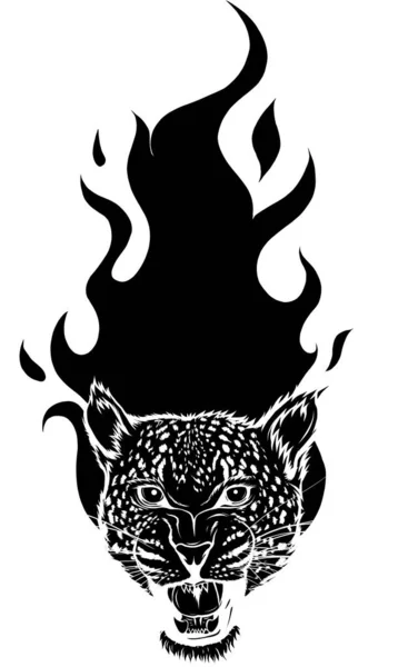 Silhouette tête de léopard avec illustration vectorielle flammes — Image vectorielle