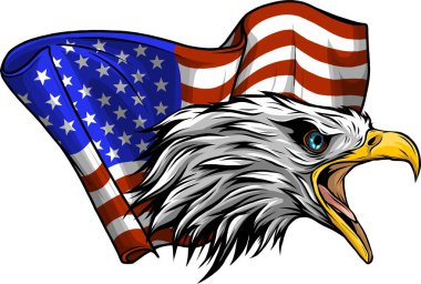 ABD bayrağı ve beyaz arkaplana karşı Amerikan kartalı vektör çizelgesi.