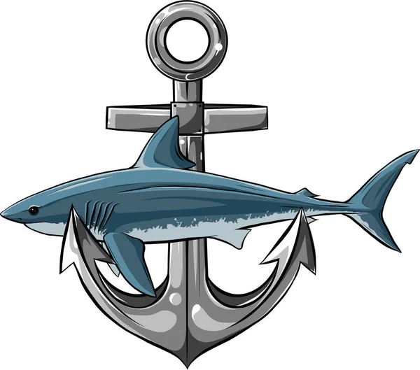 Векторна ілюстрація акули навколо якоря — стоковий вектор