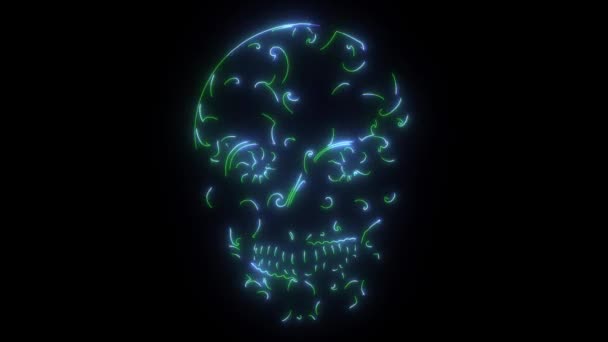 Neon sign of skull for decoration and covering — Stock Video