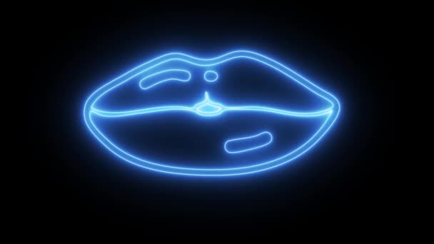 Neon kobieta neon pocałunek usta retro. — Wideo stockowe