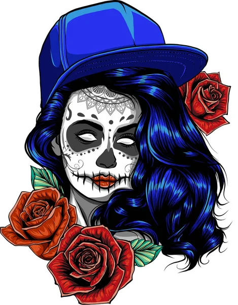 Scull et roses. Jour des morts crâne coloré avec ornement. — Image vectorielle