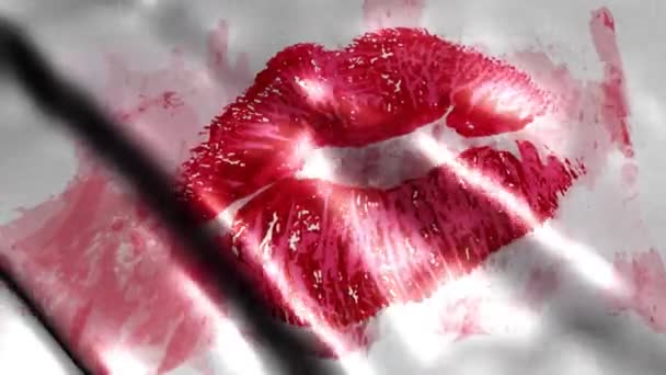 Flagge von rosa Lippenstift-Kuss. — Stockvideo