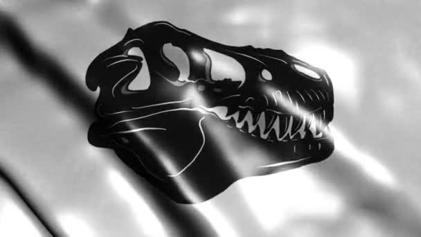 Silueta de cráneo de tiranosaurio en una bandera — Vídeos de Stock